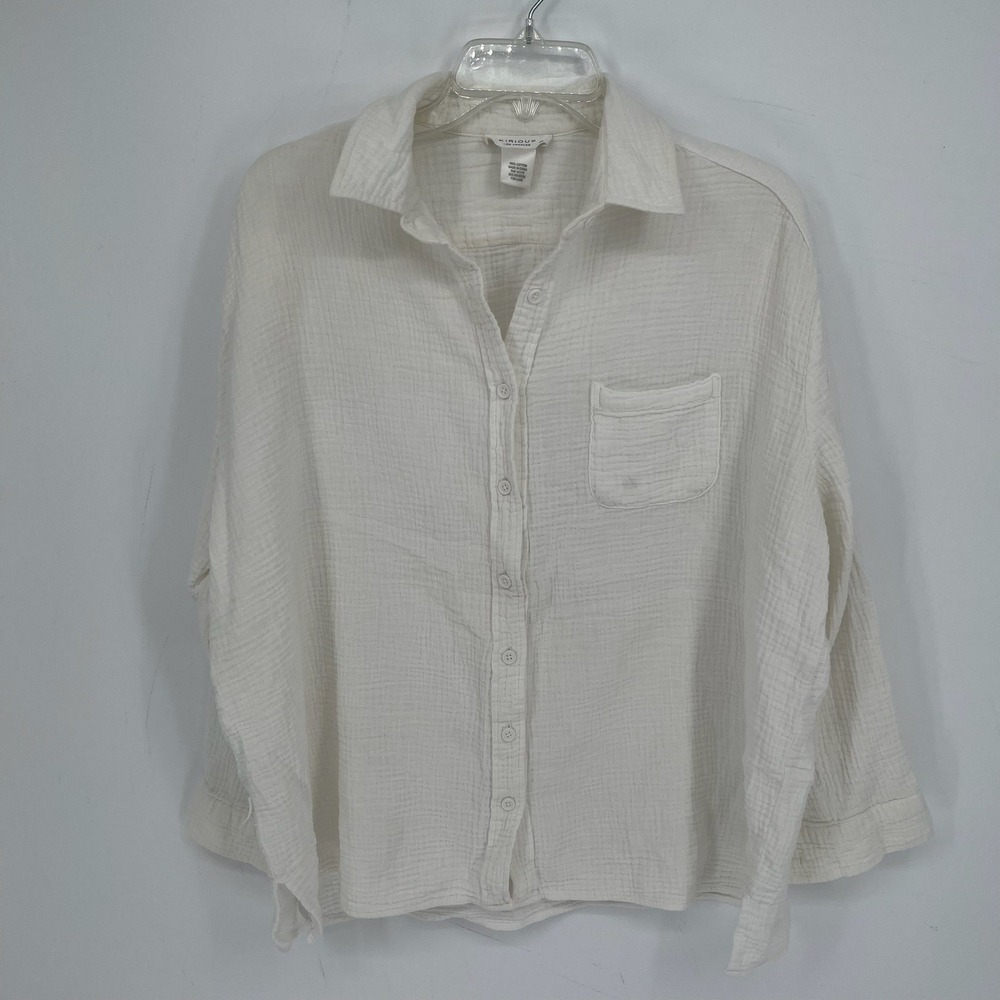 Kirious Los Angeles Women's White‎ Double Gauze Cotton Button Front Shirt Size S
